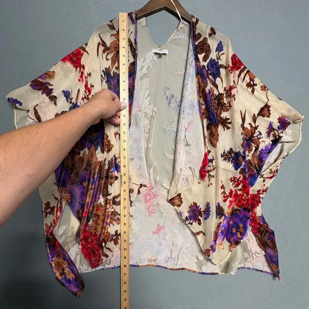 Woven Heart Vibrant Floral Kimono Cardigan One‎ Size Flowy Draped Boho Style - Picture 12 of 16